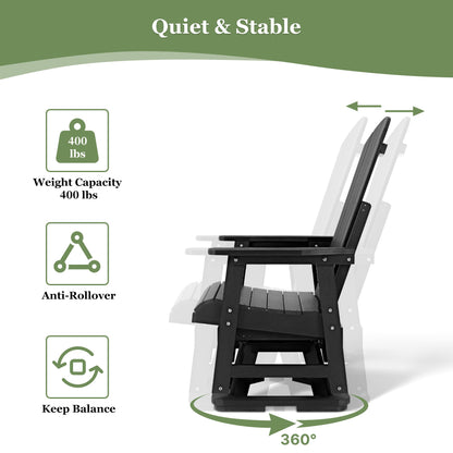 HIPS Swivel Patio Glider, Poly Lumber Weather Resistant Outdoor Chair, for Patio, Porch, Yard (Matte Black)