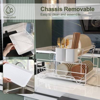 Fortune Candy 7'' Tall Multifunctional 2-Tier Dish Drying Rack For Kitchen(White)