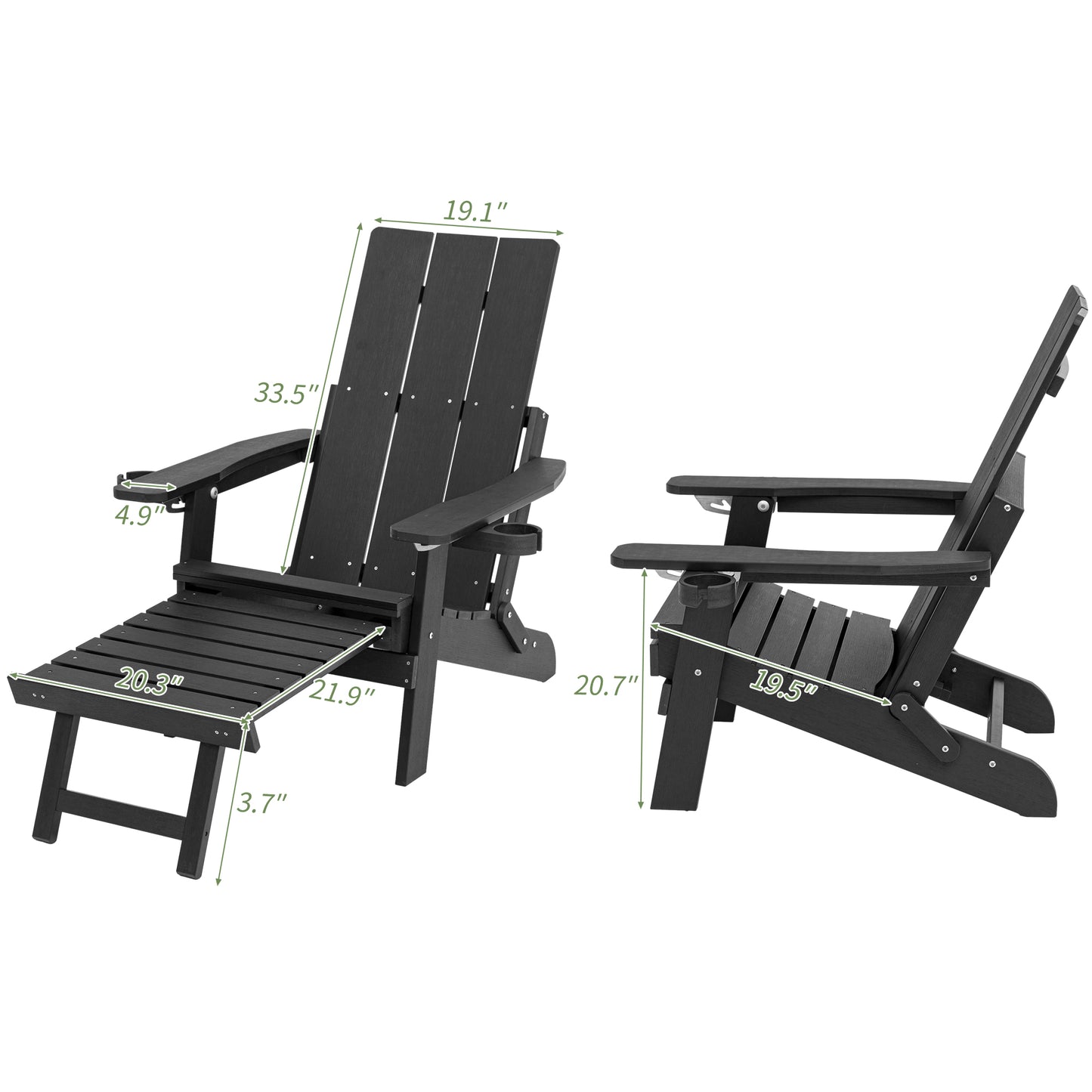 Fortune Candy 1 Person HIPS Foldable Adirondack Chair with Cushion, Black