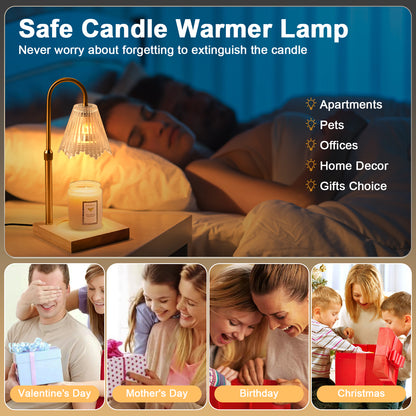 Fortune Candy Flameless Fragrant Candle Melter, Adjustment Knob, Dimmer & Timer, Wooden Base (Vintage-inspired Fluted Shade)