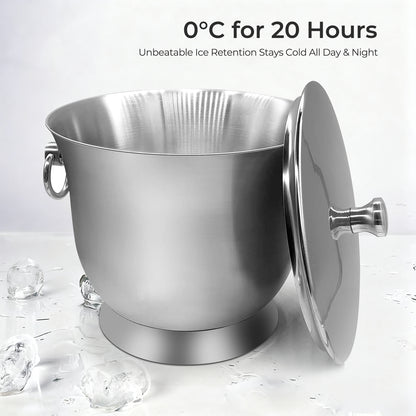 Fortune Candy 3.3 L Insulated Ice Bucket - Double Walled Stainless Steel Ice Bucket with Ice Tongs and Lid