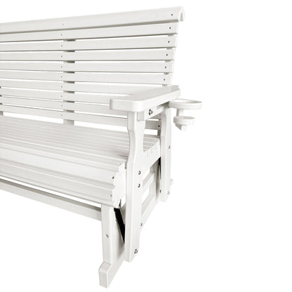HDPE Patio Glider, Poly Lumber Weather-Resistant Outdoor Glider Bench, for Patio, Porch, Yard (Ivory White, 2-Seater)