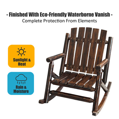 Fortune Candy 32.4 in. Rustic Log Handcrafted Solid Fir Wood, 1 Person, 700 lb Capacity, Slat Back Outdoor Rocking Chair, Brown
