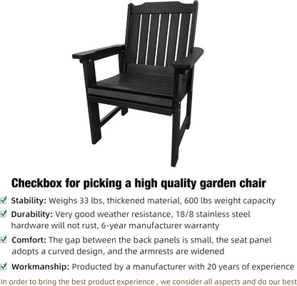HDPE Patio Dining Chair, Outdoor Chair with 18/8 Stainless Steel Hardware, Heavy Duty 600 LBS, for Outdoor Patio Garden Yard (Carbon Black)