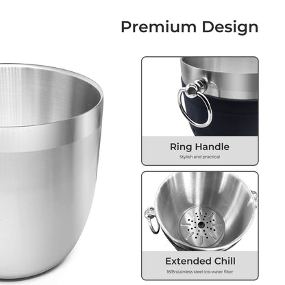 Fortune Candy 2.8 L Double Wall Stainless Steel Ice Bucket, with Tongs, Scoop and Holder, Navy Blue