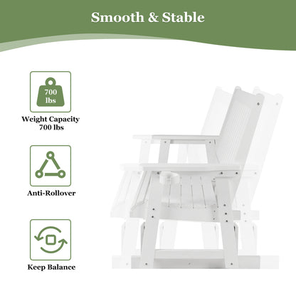 Fortune Candy Poly Lumber Patio Glider  2 Seater with Ergonomic Deep Seat, High Backrest, Cup Holders, for Outdoor Garden, Yard, or Deck
