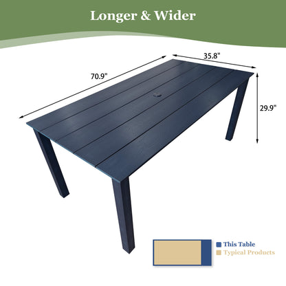 Fortune Candy 70.9 in. Poly Lumber Outdoor Plastic Dining Table, HIPS Patio Dining Table with Umbrella Hole, 1 Piece, Navy Blue