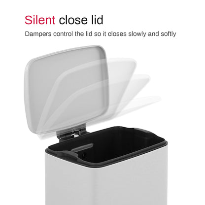 Innovaze 5.3 Gallon / 20 Liter Stainless Steel Step-On Trash Can, Rectangular Shape, Matte White Finish, Ideal for Home or Office