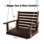 Fortune Candy Wooden Porch Swing 1-Seater, Ergonomic Seat, Bench Swing with Hanging Chains, for Outdoor Patio Garden Yard (Deep Brown)