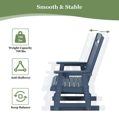 Fortune Candy 1 Person Poly Lumber Patio Glider, with Cup Holders, High Backrest and Deep Contoured Seat, HIPS Material (Navy Blue)