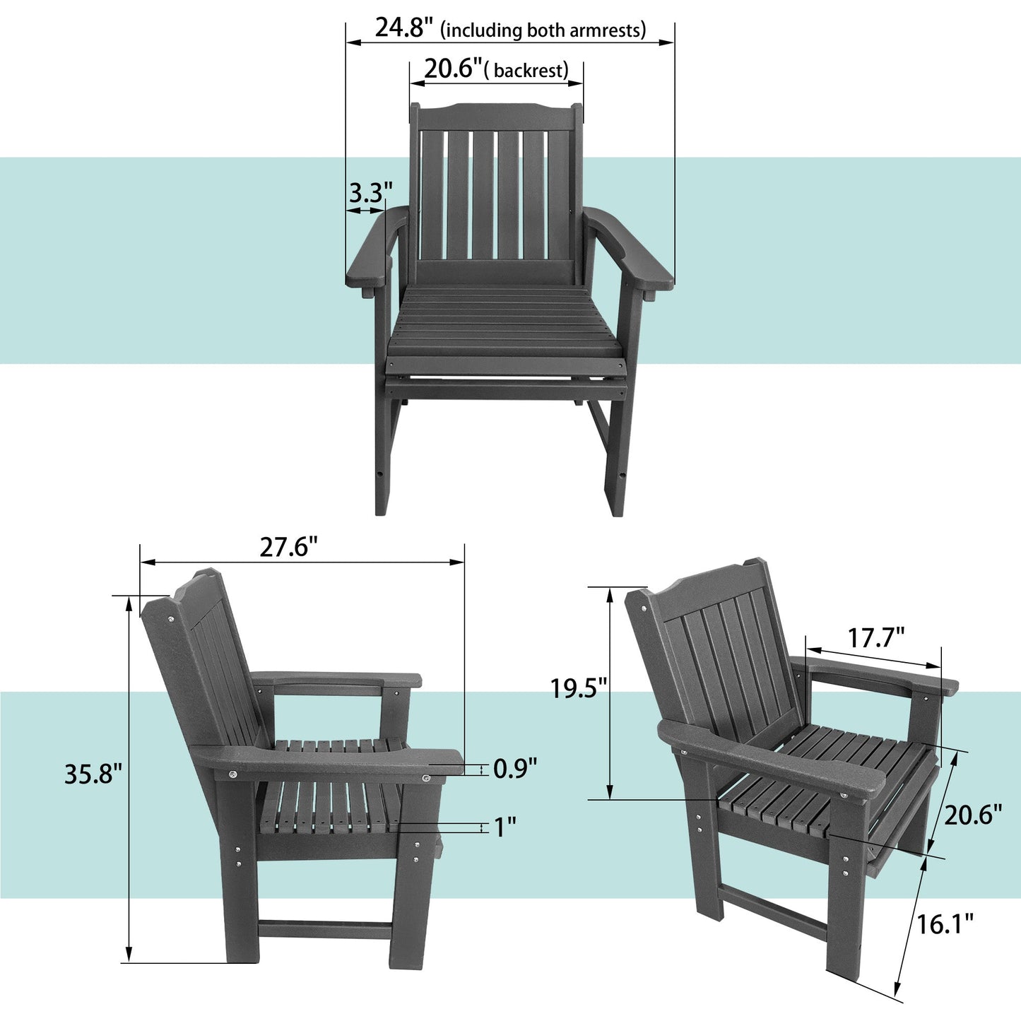 HDPE Patio Dining Chair, Outdoor Chair with 18/8 Stainless Steel Hardware, Heavy Duty 600 LBS, for Outdoor Patio Garden Yard (Gray)