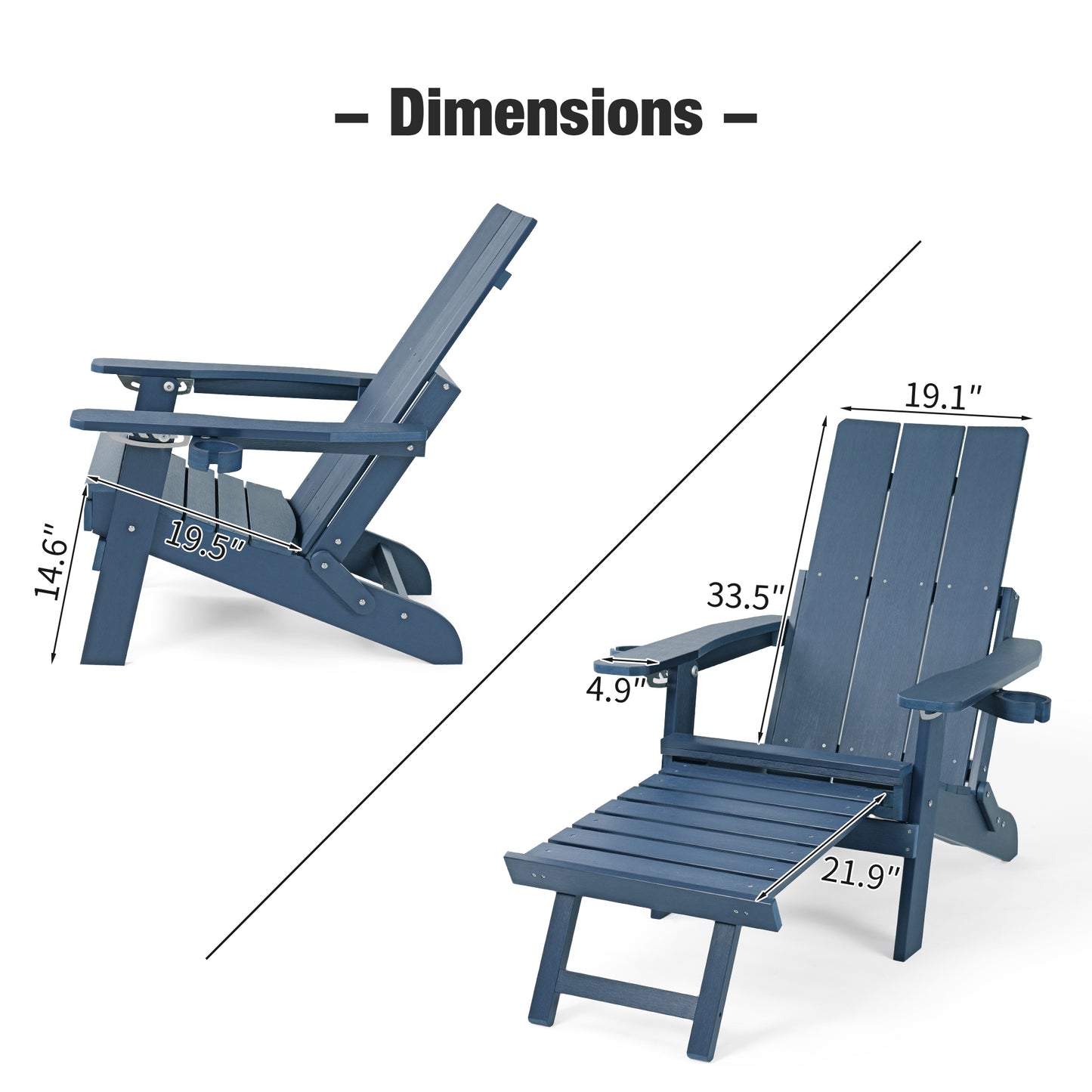 Fortune Candy 1-Person HIPS Foldable Adirondack Chair with Cushion, Navy Blue