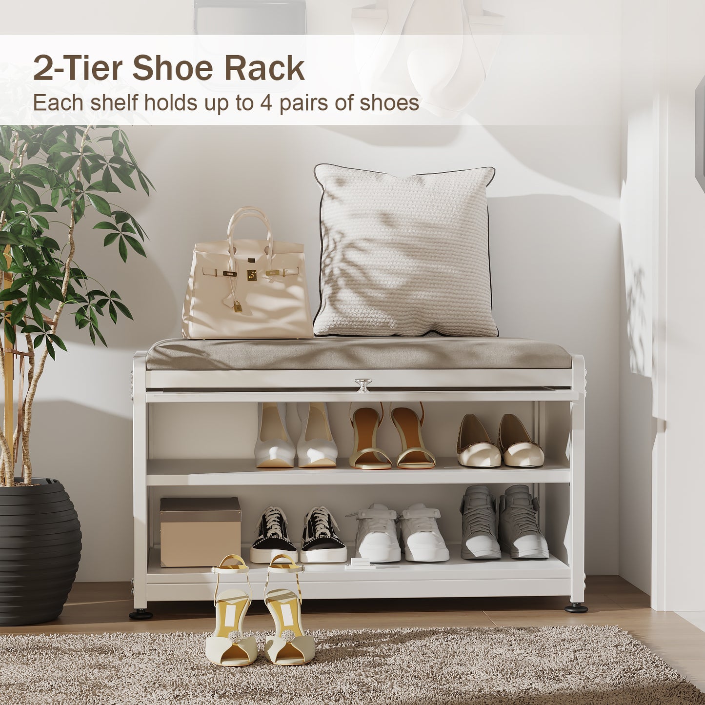 Fortune Candy 27.6'' Length Storage Cabinet with 2 Tier Shoe Rack (White)