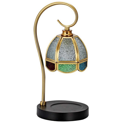 Fortune Candy Flameless Fragrant Candle Melter, Adjustment Knob, Dimmer & Timer, Wooden Base (Vintage-flower Fluted Shade)