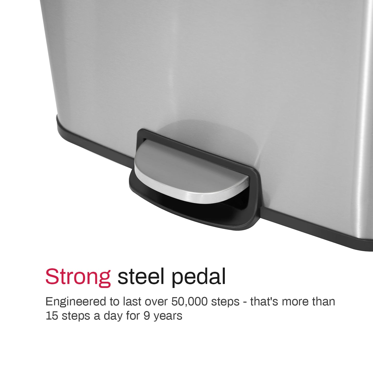 Innovaze 13 Gallon / 50 Liter Stainless Steel Step-On Trash Can, Rectangular Shape, Sliver Finish, Ideal for Home or Office