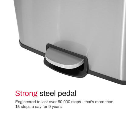 Innovaze 13 Gallon / 50 Liter Stainless Steel Step-On Trash Can, Rectangular Shape, Sliver Finish, Ideal for Home or Office