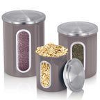 Fortune Candy 3 PCS Stainless Steel Canister Set with Anti-Fingerprint Lids & Visible Windows, Multipurpose Food Storage for Kitchen or Travel (Brown)