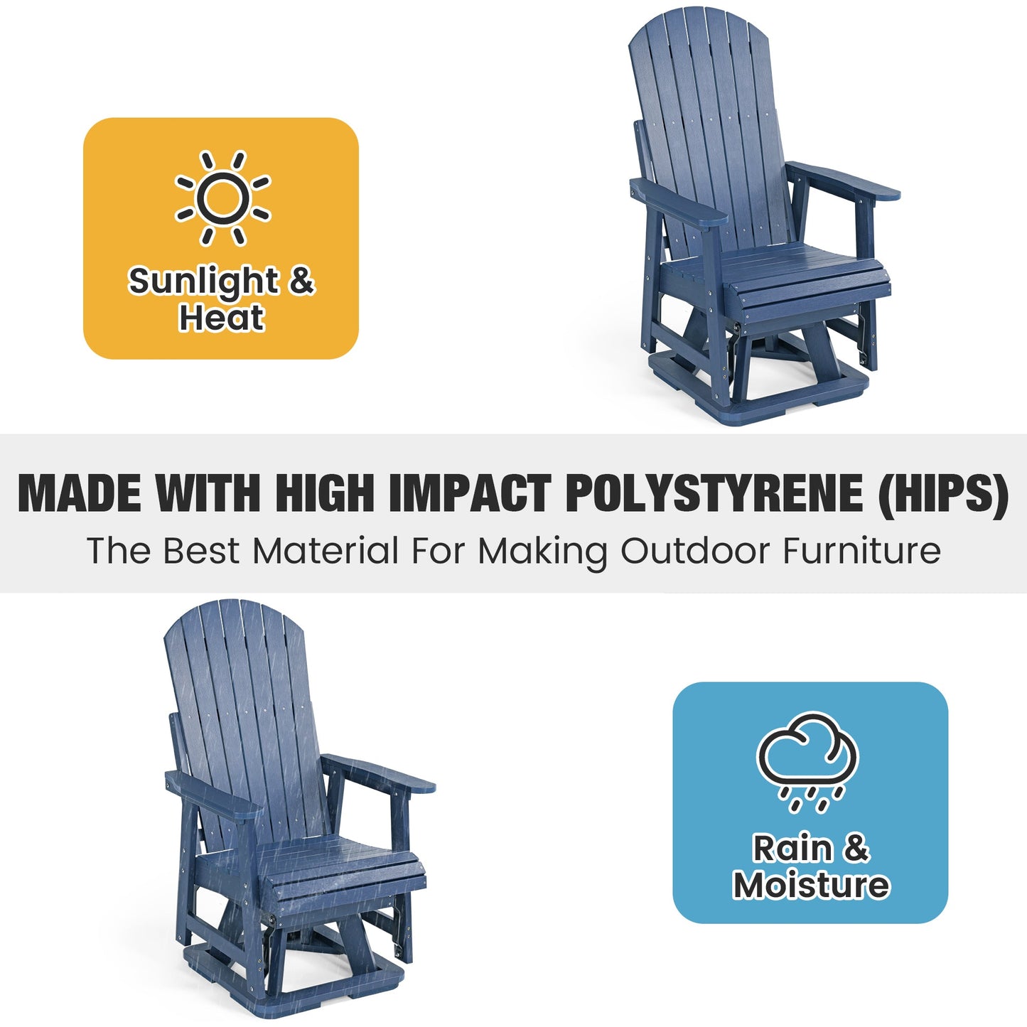 Poly Lumber Swivel Patio Glider, Durable HIPS Material, Weather Resistant, for Outdoor, Patio, Porch, Yard (Navy Blue)