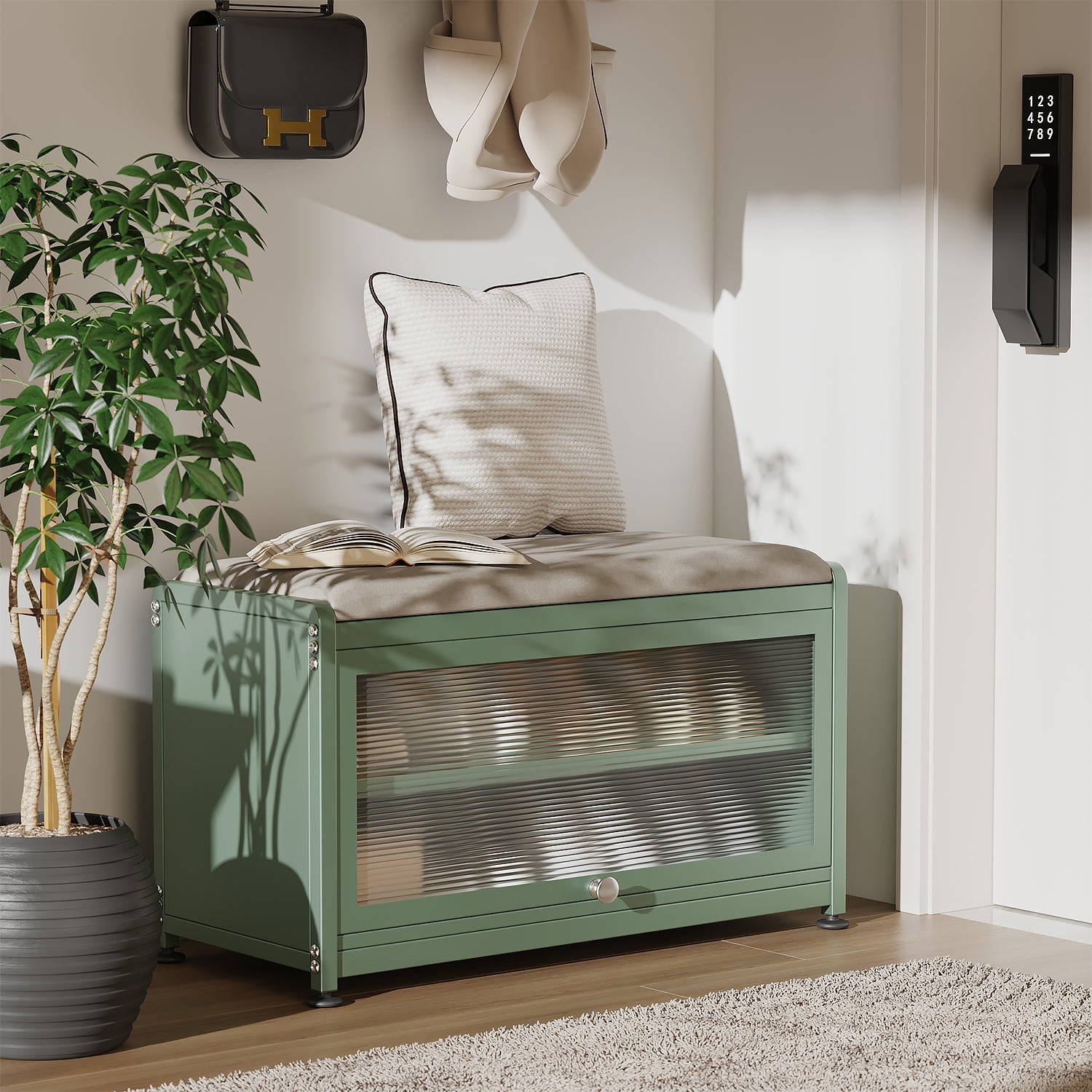 Fortune Candy 27.6'' Length Storage Cabinet with 2 Tier Shoe Rack (Green)