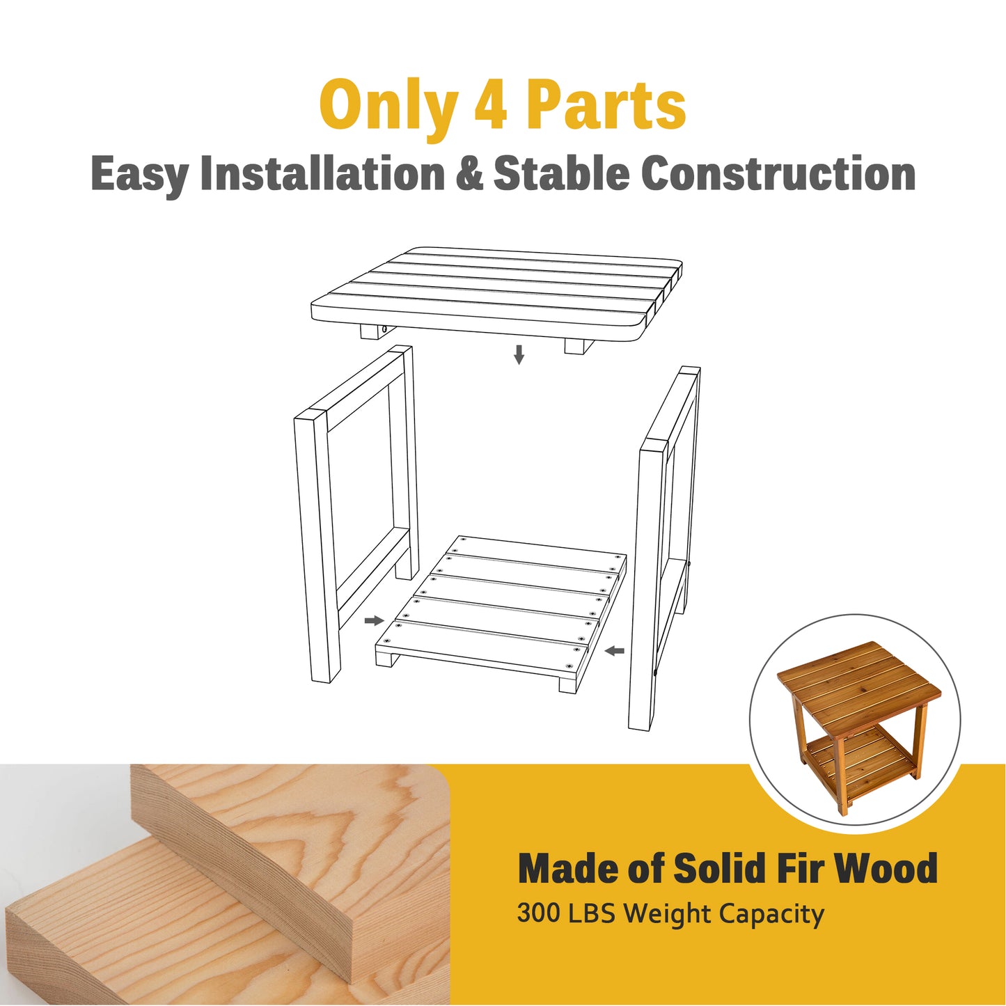 Fortune Candy 2-Tier Solid Fir Wood Side Table - 17.7 Inch Outdoor End Table, Weather-Resistant for Patio, Porch, Pool & Garden