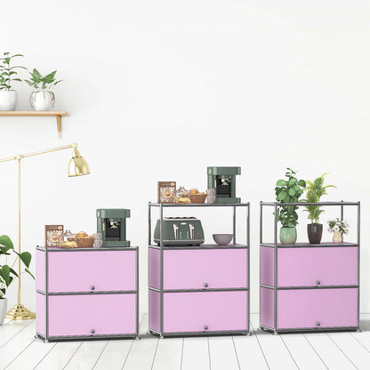 Fortune Candy 3 Tier Modular Metal Storage Cabinet, Modern Grid-Style Organizer for Dining Room, Living Room or Office, Pink