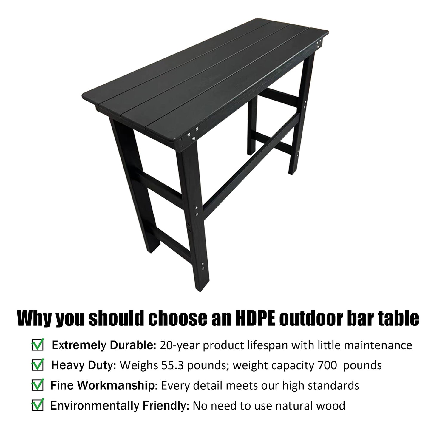 HDPE Patio Bar Table, Weather Resistant, for Poolside, Garden, Yard, Balcony (1 Piece)