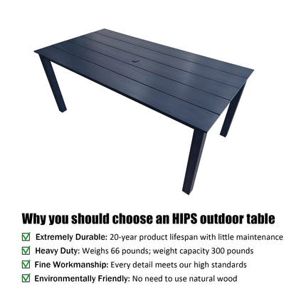 Fortune Candy 70.9 in. Poly Lumber Outdoor Plastic Dining Table, HIPS Patio Dining Table with Umbrella Hole, 1 Piece, Navy Blue