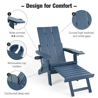 Fortune Candy 1-Person HIPS Foldable Adirondack Chair with Cushion, Navy Blue