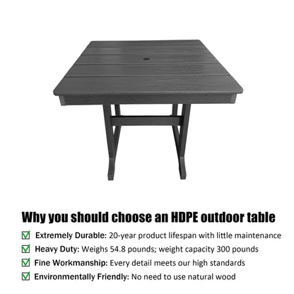 Modern HDPE Patio Dining Table, with Umbrella Hole, Weather Resistant, for Outdoor, Yard, Lawn (Grey, 1 Piece - 35.7'' Table)