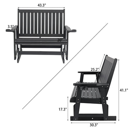 Fortune Candy Poly Lumber Patio Glider  2 Seater with Ergonomic Deep Seat, High Backrest, Cup Holders, for Outdoor Garden, Yard, or Deck