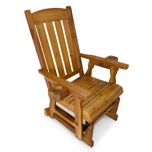 Fortune Candy Wooden Patio Glider for One Person, with High Back and Deep Contoured Seat, Solid Fir Wood, Heavy Duty 600 LBS (Teak Tone, 1-Seater)
