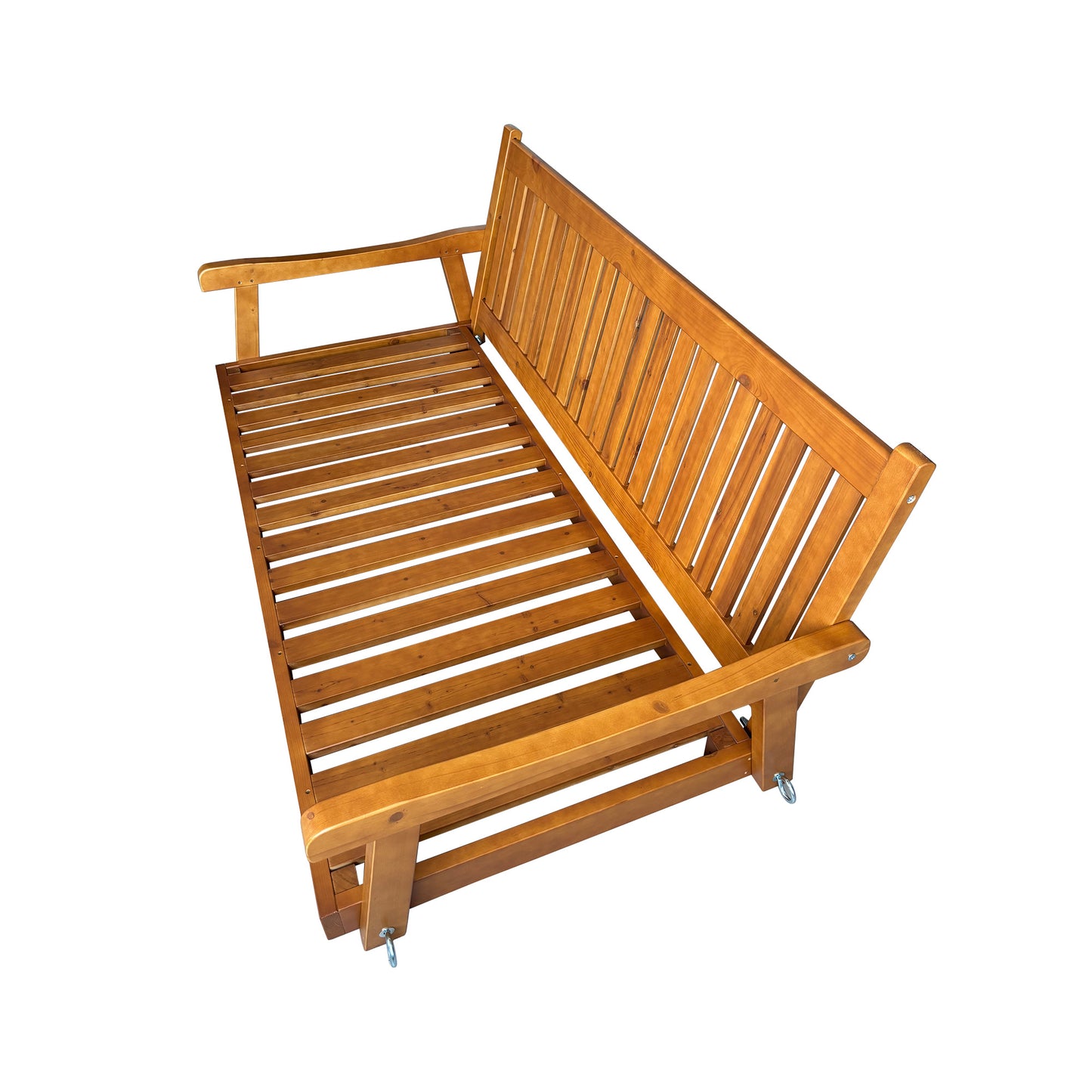 Fortune Candy 75.1 in. Solid Fir Wood Frame Porch Swing Bed with Thick Cushion-Outdoor Hanging Daybed, Teak, Heavy Duty 1000 LBS