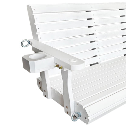 Fortune Candy 5 ft. Wooden Porch Swing 2-Seater for Outdoor Patio Garden Yard (White)