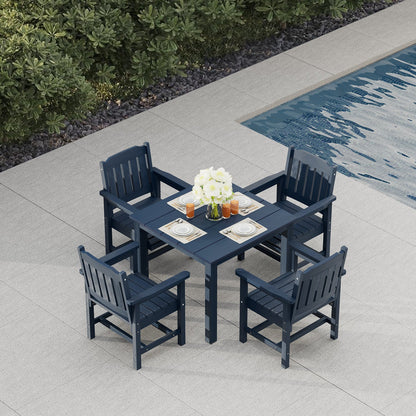 Poly Lumber Patio Dining Chair Set of Two, HIPS Outdoor Dining Chairs, Weather Resistant, Slat Back (2 Piece, Navy Blue)