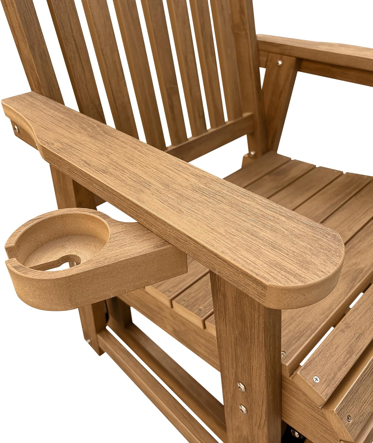 Fortune Candy 1-Person Poly Lumber Patio Glider, with Cup Holders, High Backrest and Deep Contoured Seat, HIPS Material (Cedar Tone)