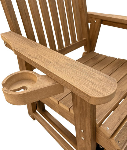 Fortune Candy 1-Person Poly Lumber Patio Glider, with Cup Holders, High Backrest and Deep Contoured Seat, HIPS Material (Cedar Tone)