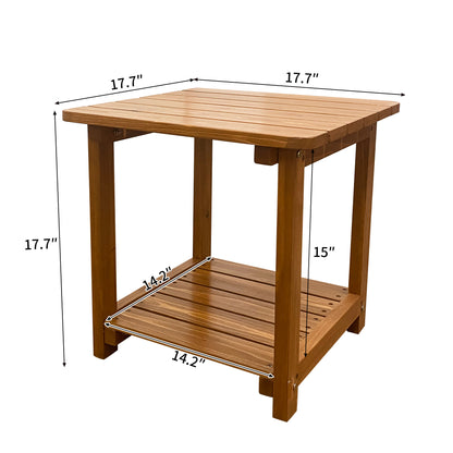 Fortune Candy 2-Tier Solid Fir Wood Side Table - 17.7 Inch Outdoor End Table, Weather-Resistant for Patio, Porch, Pool & Garden