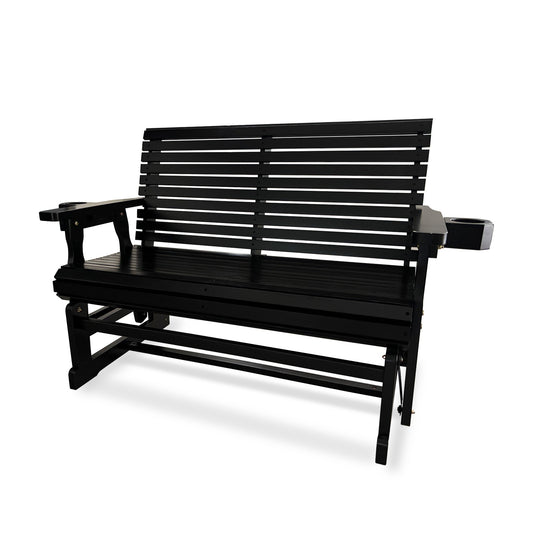 Fortune Candy Patio Glider with Cup Holders, High Roll Back and Deep Contoured Seat,Heavy Duty 800 Lb (Black, 2-Seater)
