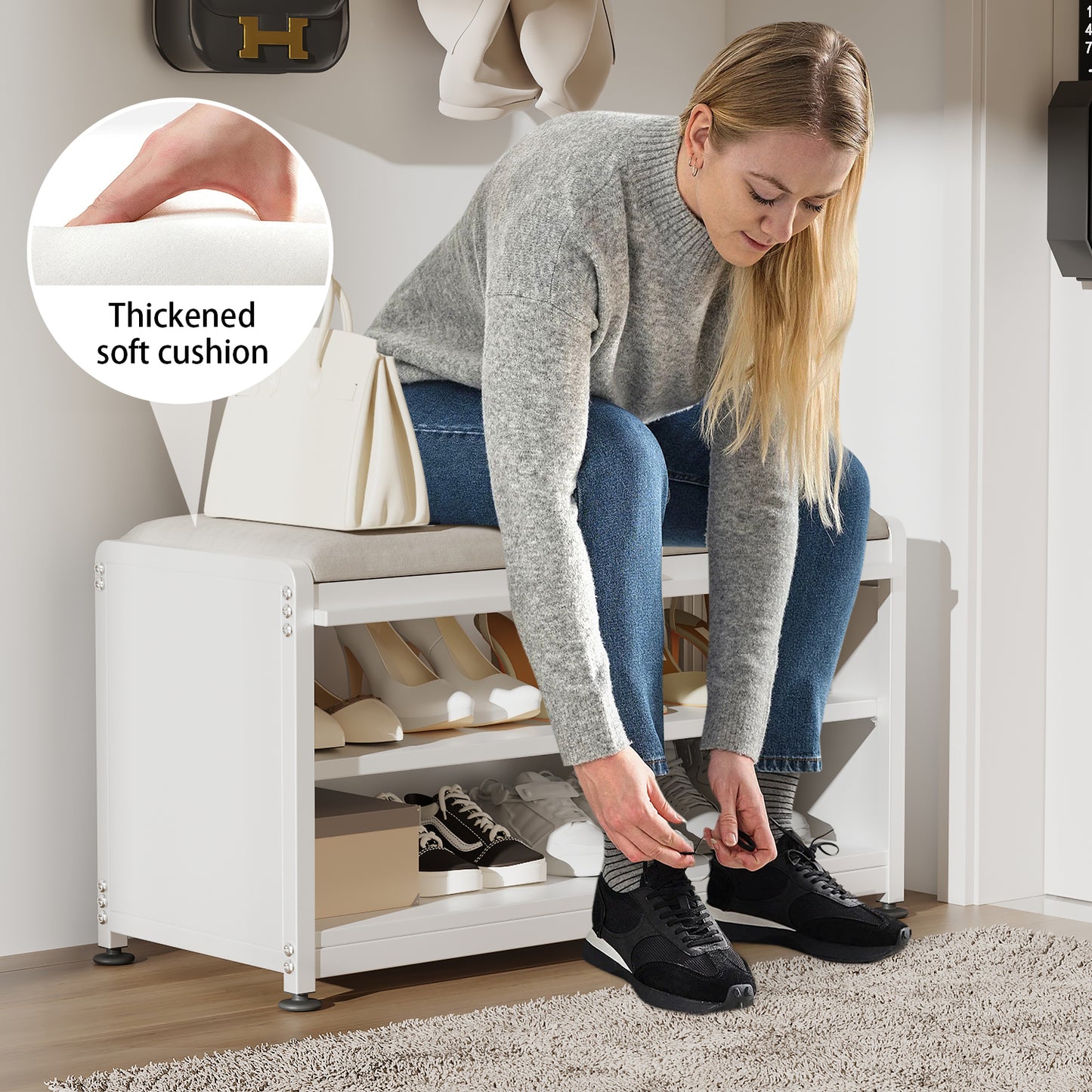 Fortune Candy 27.6'' Length Storage Cabinet with 2 Tier Shoe Rack (White)