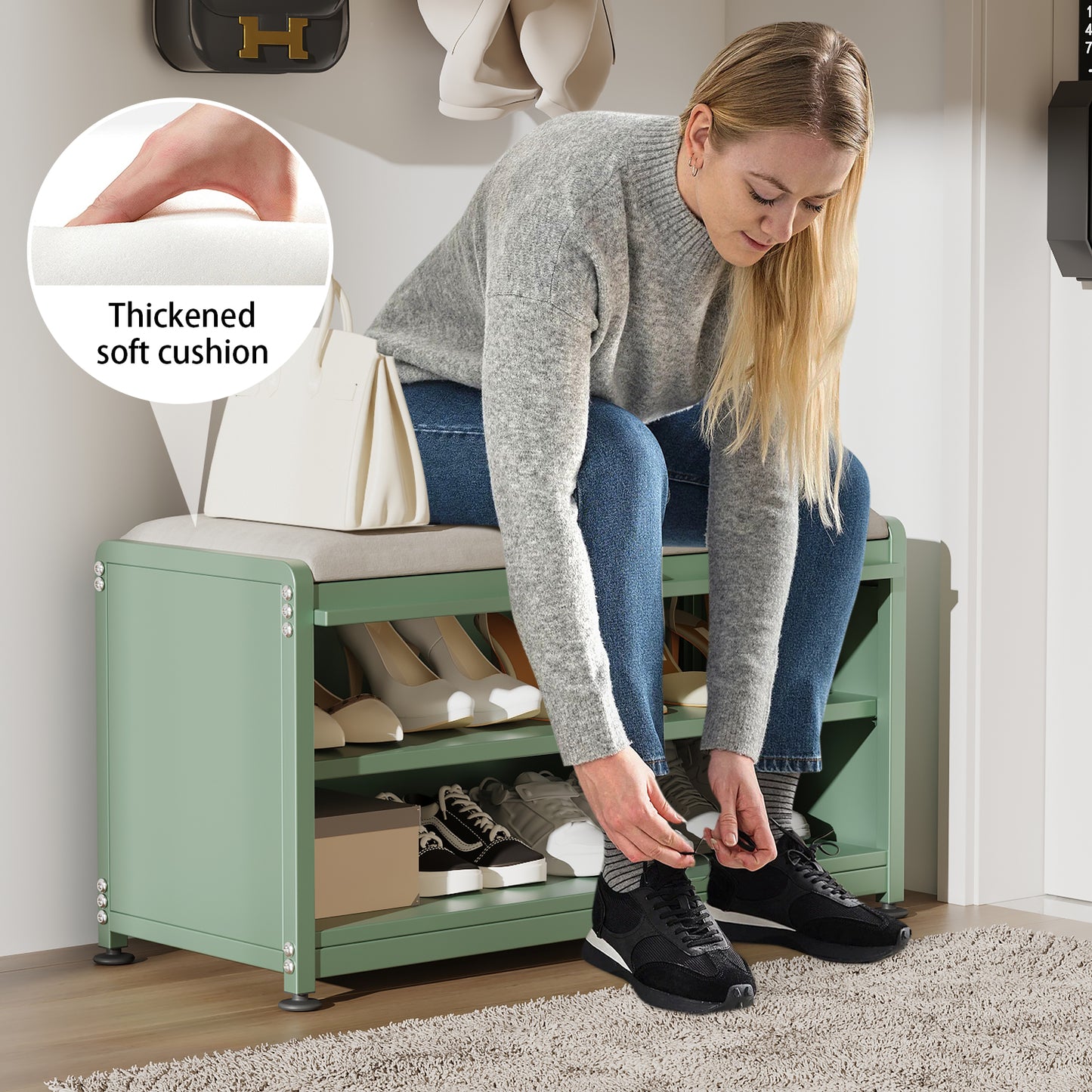 Fortune Candy 27.6'' Length Storage Cabinet with 2 Tier Shoe Rack (Green)