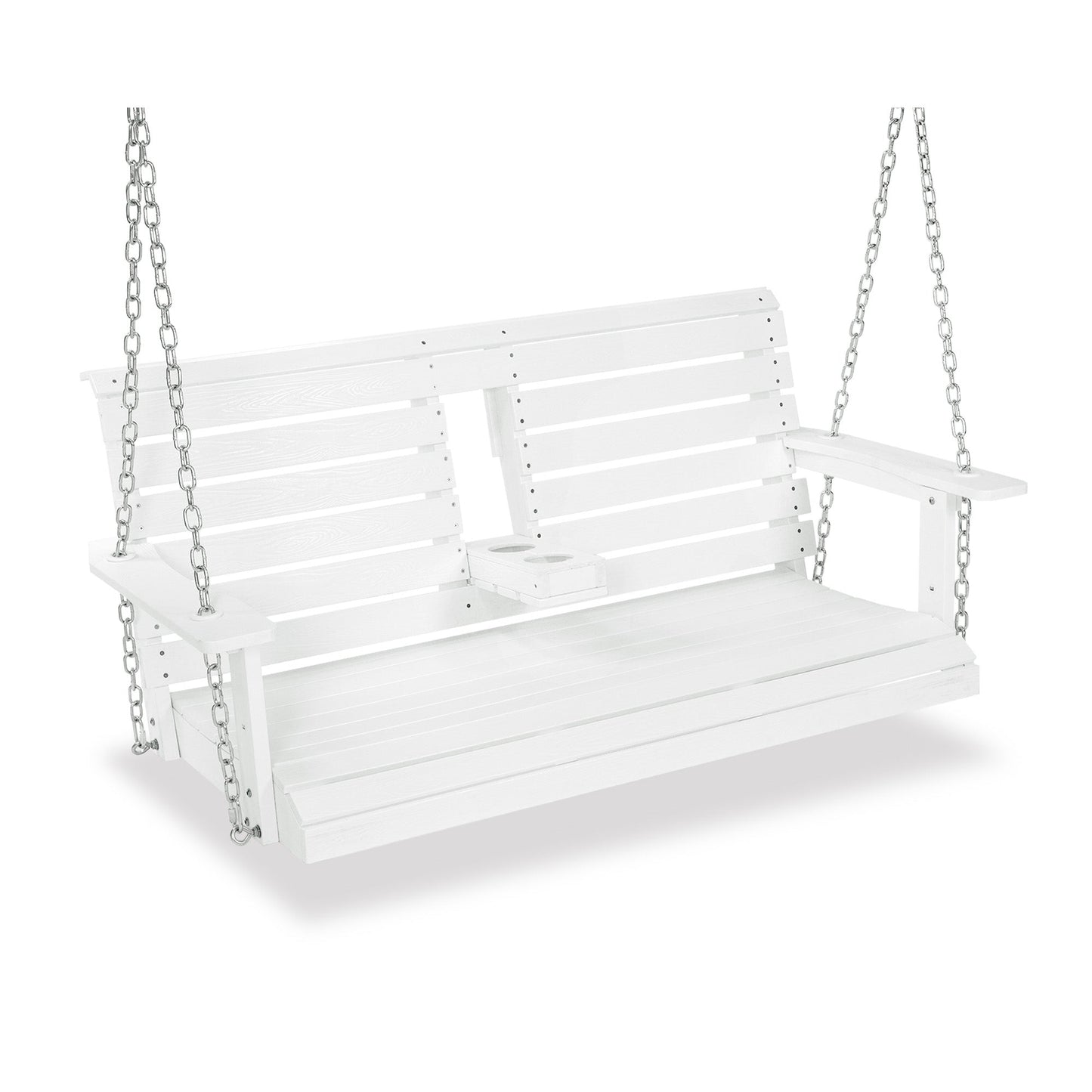 Poly Lumber 2-Seat Porch Swing, HIPS 4.5-Feet Bench Swing with Foldable Cup Holders,18/8 Stainless Steel Hardware, High Backrest and Deep Contoured Seat (Snow White, 4.5-feet)