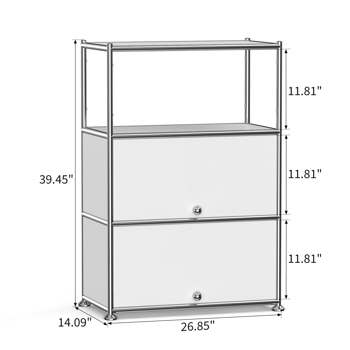 Fortune Candy 3 Tier Metal Storage Cabinet with Doors, Modern Organizer, Open Shelf for Dining Room or Living Space, White