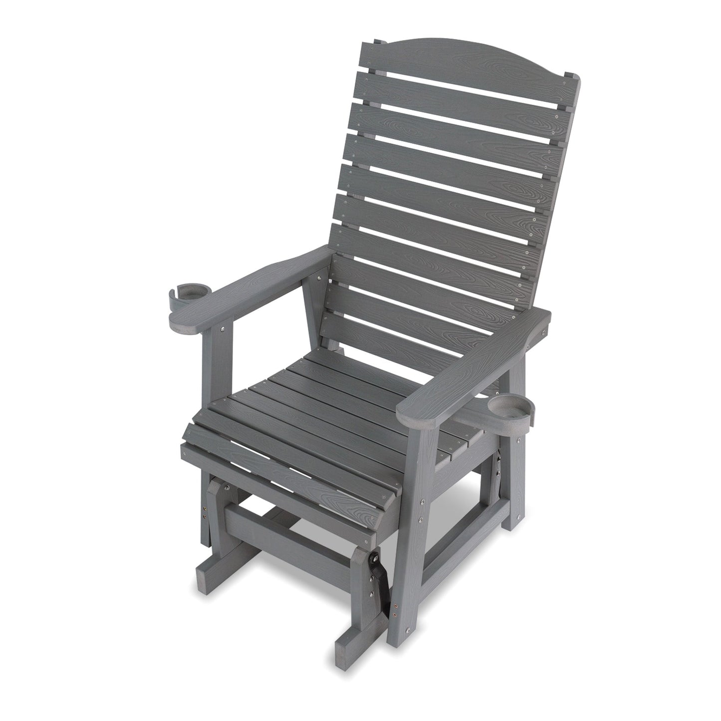 Poly Lumber Patio Glider for One Person, with Cup Holders, High Backrest and Deep Contoured Seat, HIPS Material, All-Weather Resistant, Heavy Duty 700 Pounds (Classic Gray)