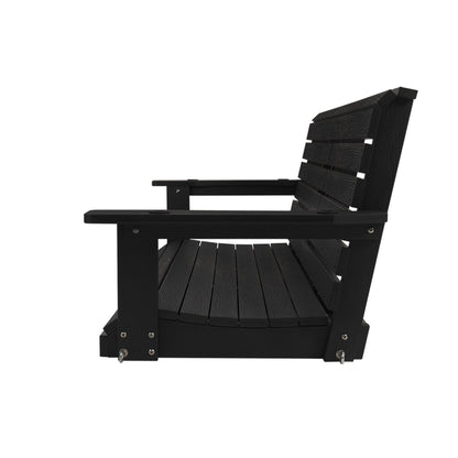 Poly Lumber 3-Seat Porch Swing, HIPS 5-Feet Bench Swing with Foldable Cup Holders,18/8 Stainless Steel Hardware, High Backrest and Deep Contoured Seat, Carbon Black
