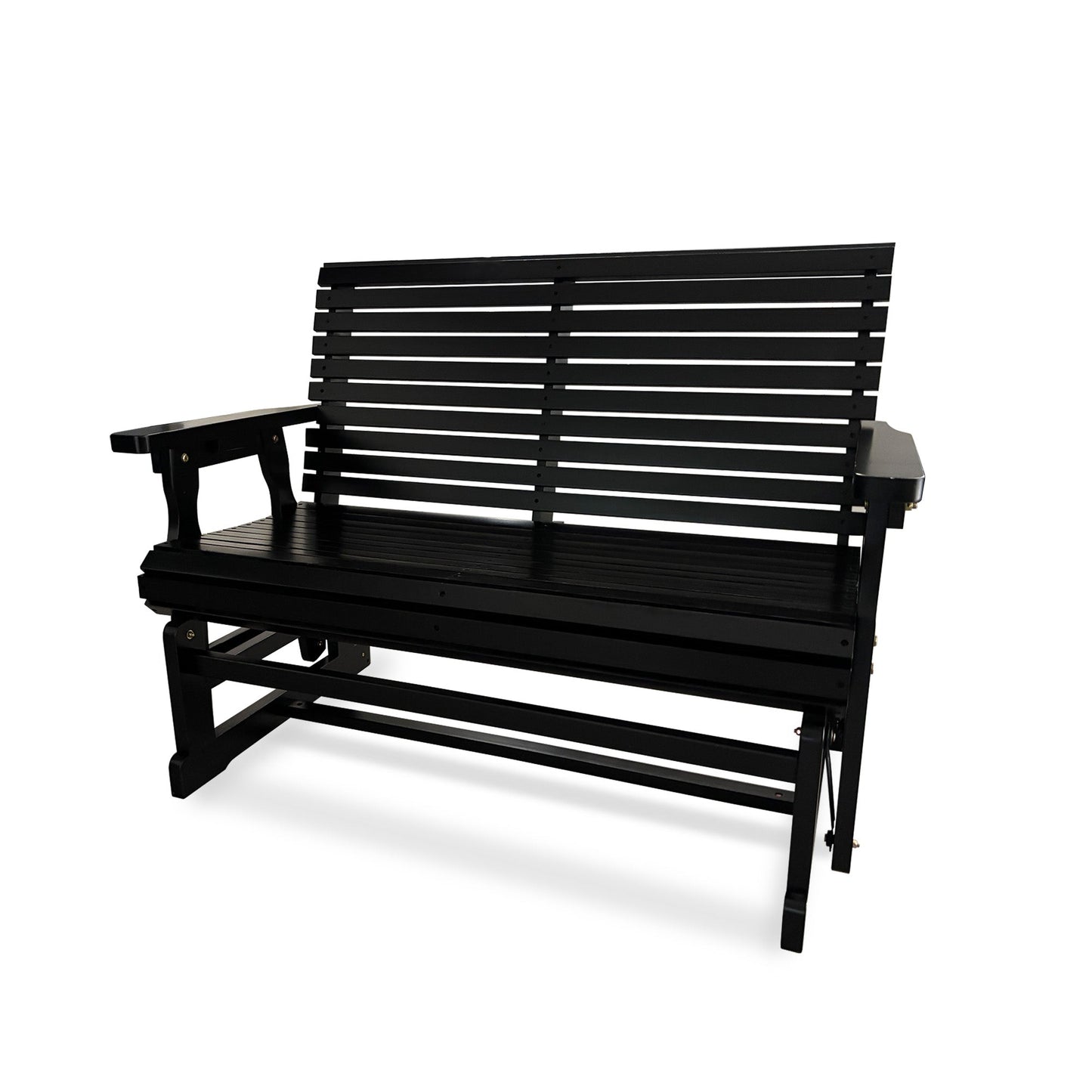 Wooden Patio Glider with High Roll Back and Deep Contoured Seat, Solid Fir Wood, 2-Seater, Heavy Duty 800 LBS, 4 Ft. (Carbon Black)