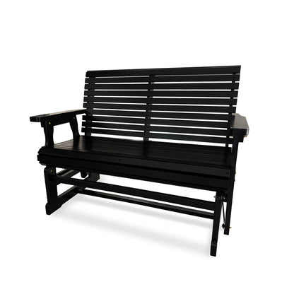 Wooden Patio Glider with High Roll Back and Deep Contoured Seat, Solid Fir Wood, 2-Seater, Heavy Duty 800 LBS, 4 Ft. (Carbon Black)