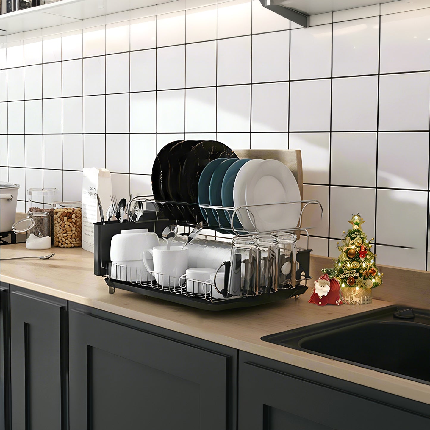 Fortune Candy Metal 18.89'' Width Multifunctional 2-Tier Dish Drying Rack