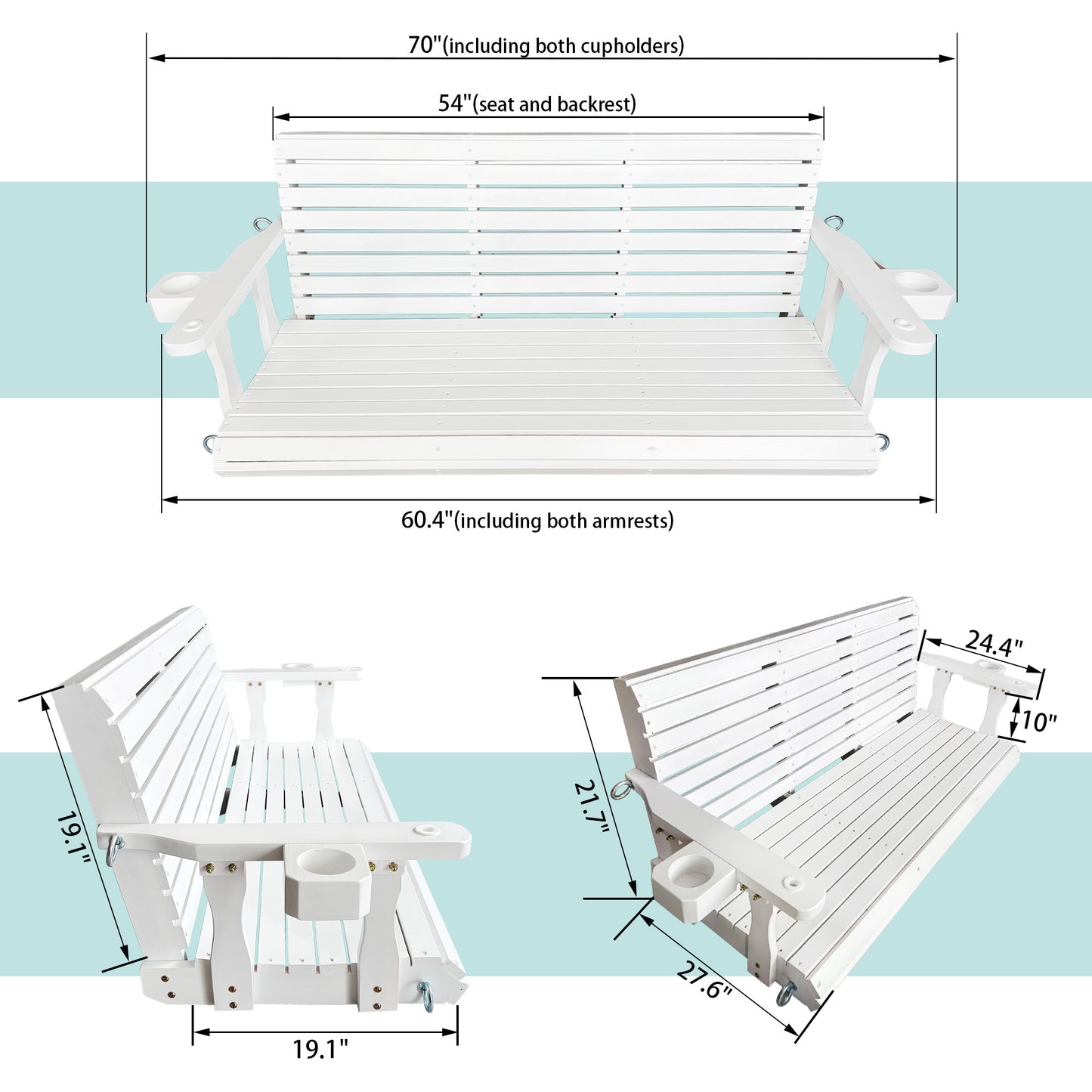 Fortune Candy 5 ft. Wooden Porch Swing 2-Seater for Outdoor Patio Garden Yard (White)