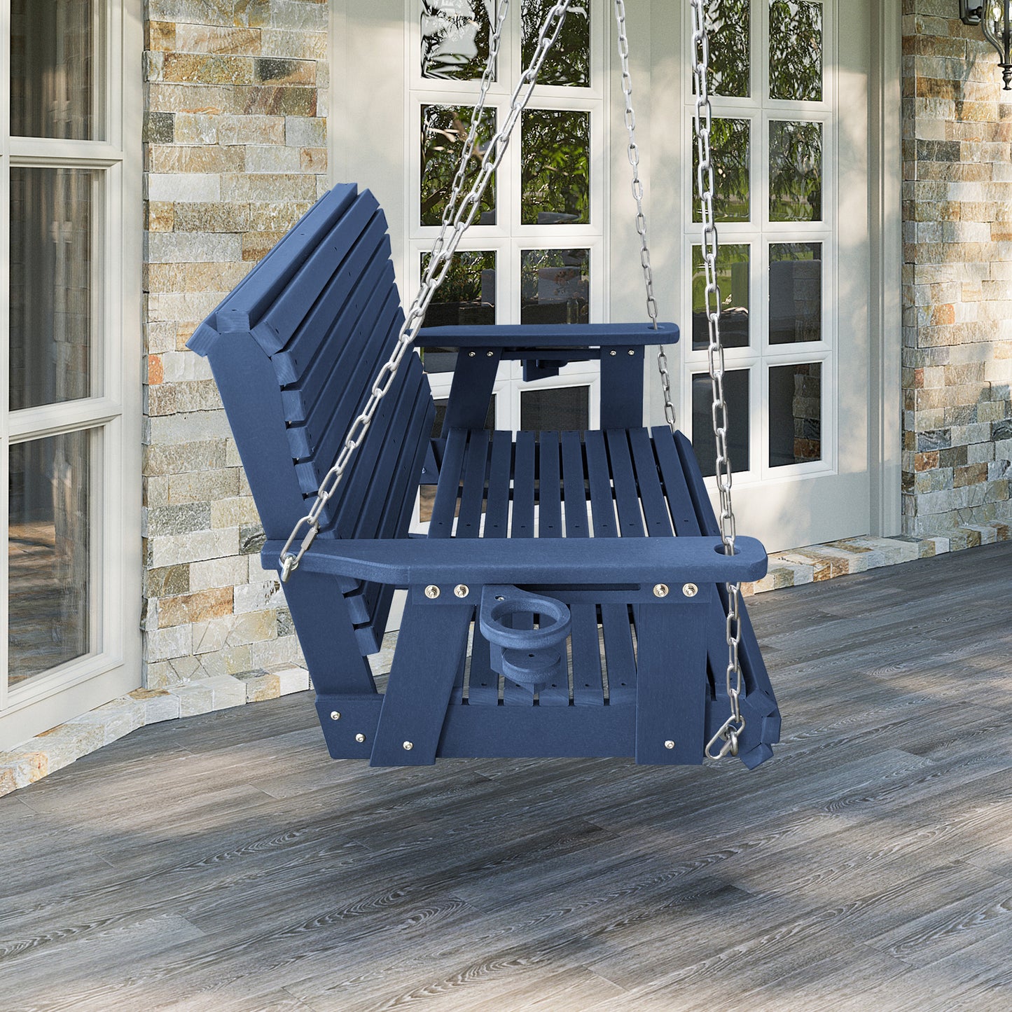 Fortune Candy 47.6 in. HDPE Porch Swing with Hanging Chains, Weather-Resistant Outdoor Swing for Patio, Garden, Yard (Navy Blue)