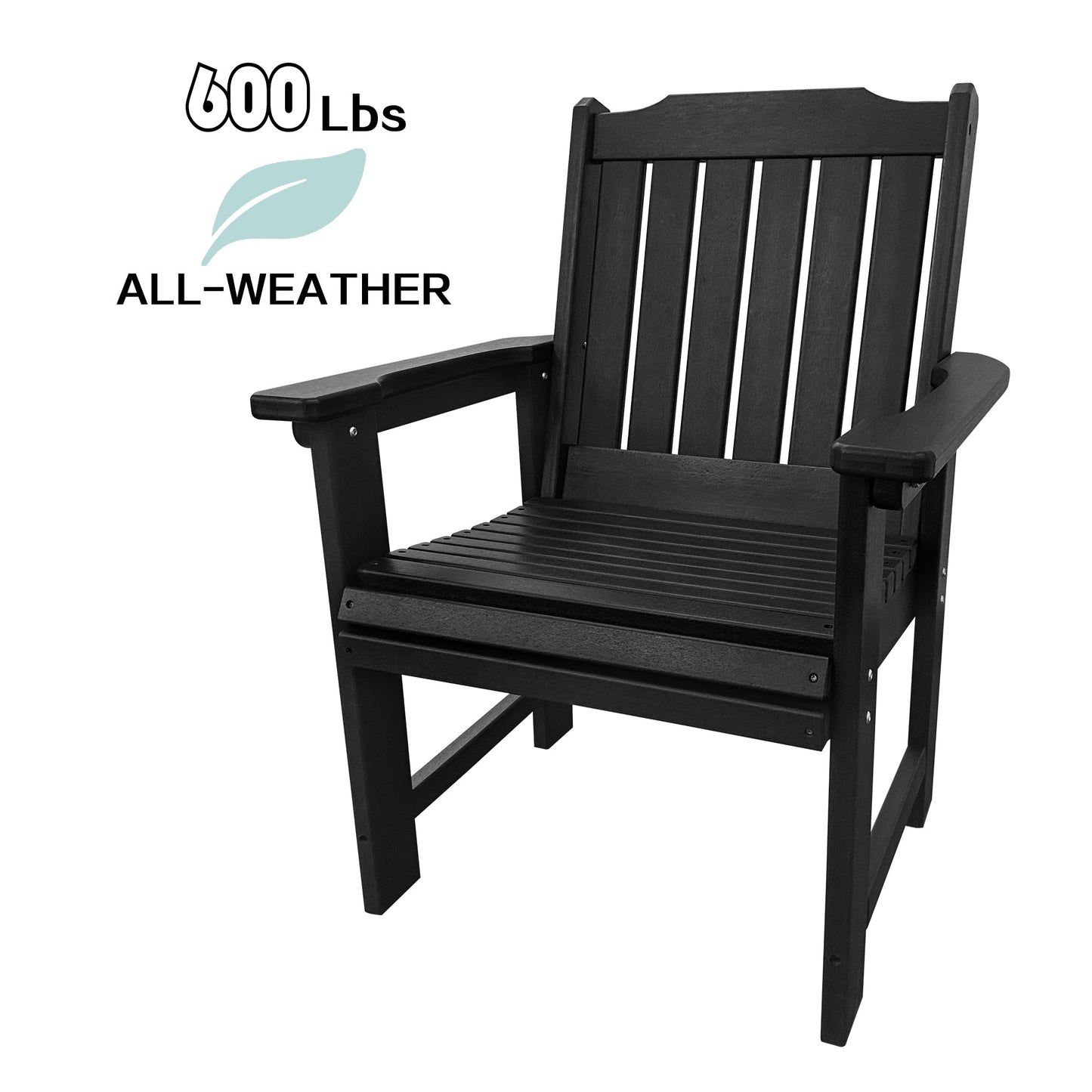 HDPE Patio Dining Chair, Outdoor Chair with 18/8 Stainless Steel Hardware, Heavy Duty 600 LBS, for Outdoor Patio Garden Yard (Carbon Black)
